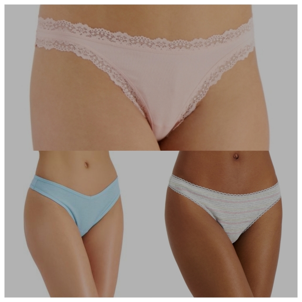 Lot of 3 Jenni Lace Trim, Ribbed Thongs / Charter Club Cotton Thong XXL